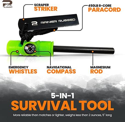 5-in-1 Glow-in-The-Dark Fire Starters Kits with Compass